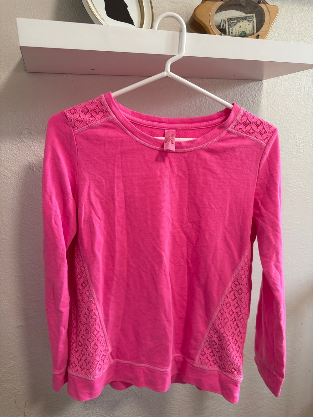 Cat & Jack Hot Pink Long-Sleeve Lace Accent Tee